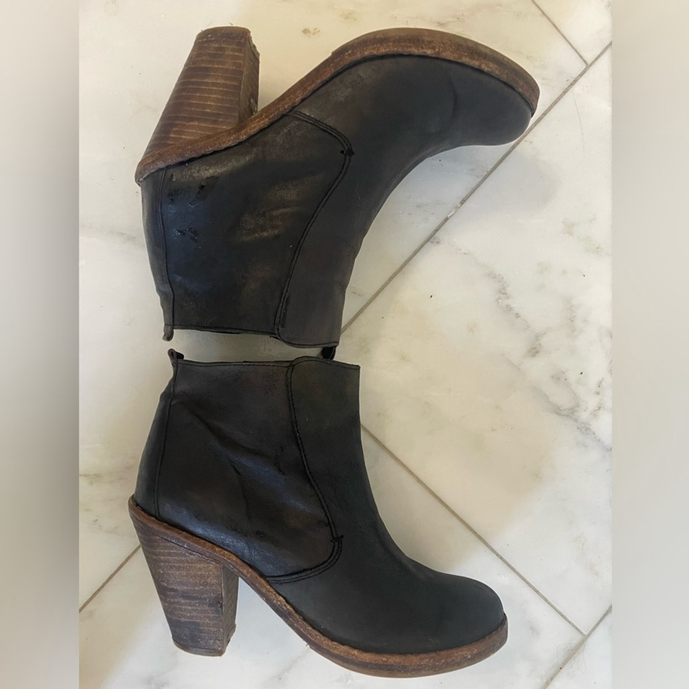 All Saints, euro 38 US 7-7.5, black leather ankle boot wood chunky block heel - Picture 6 of 9